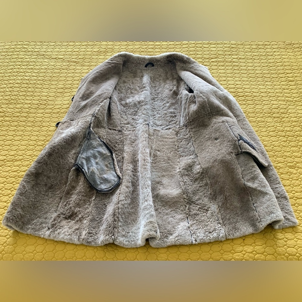 BOD & CHRISTENSEN Black Leather & Shearling Knee Length Coat - Picture 12 of 16